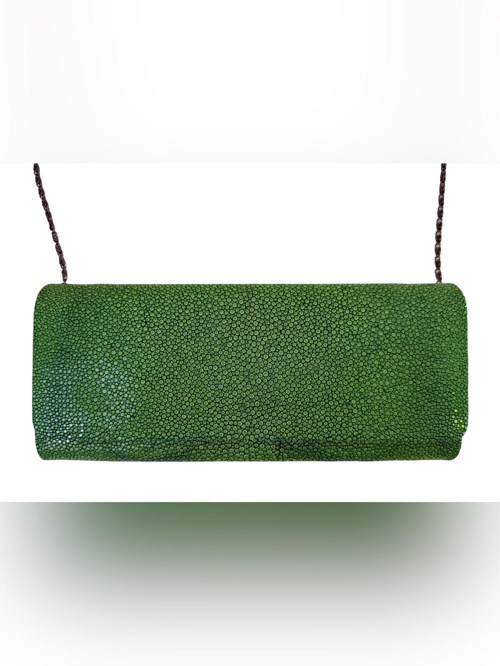 STINGRAY LEATHER CLUTCH BAG IN EMERALD GREEN